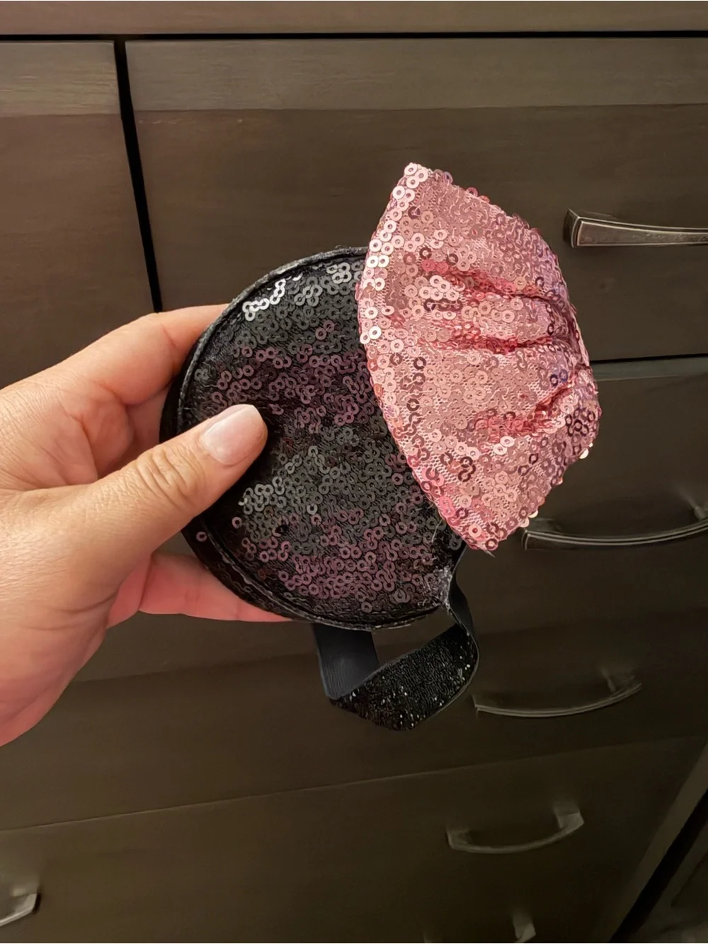 Kids Sequin Mouse Ear Headband with Pink Bow